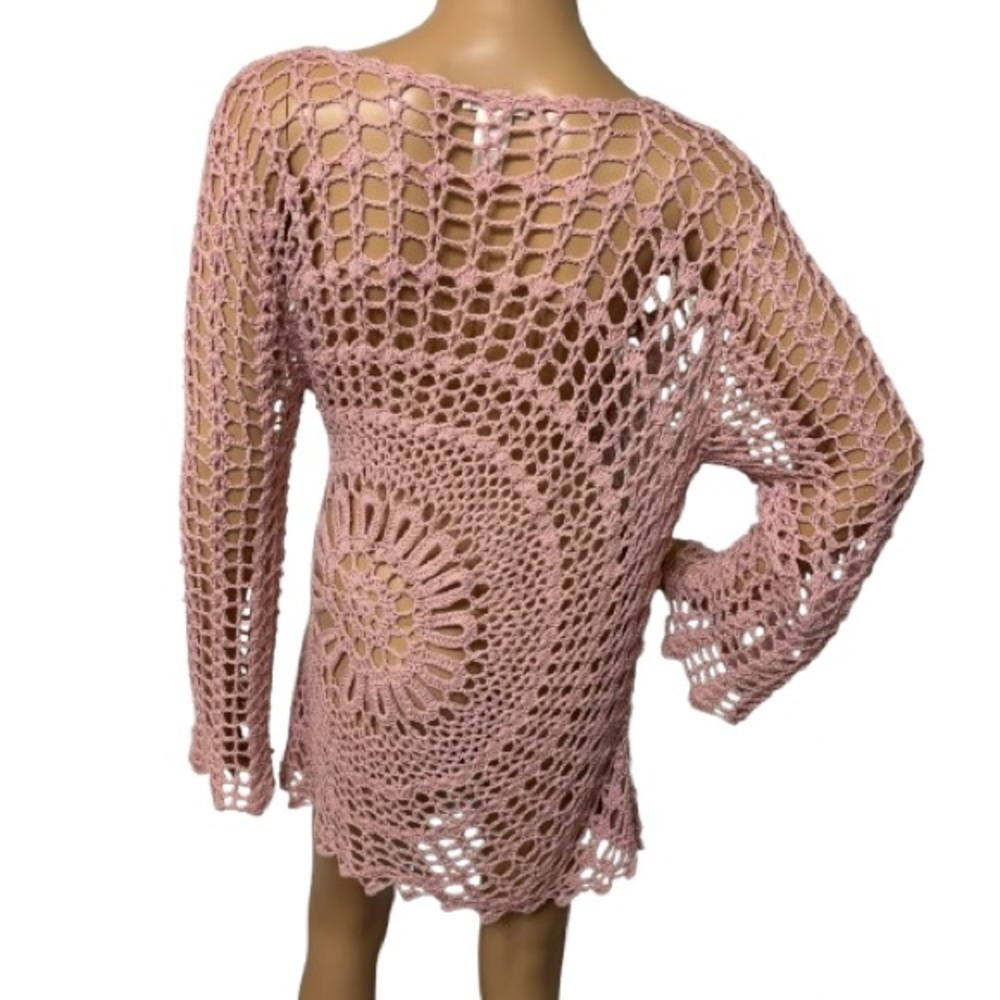Venus Pink Boho Hippy Crochet Bathing Suit Cover Up Size L - Picture 3 of 5